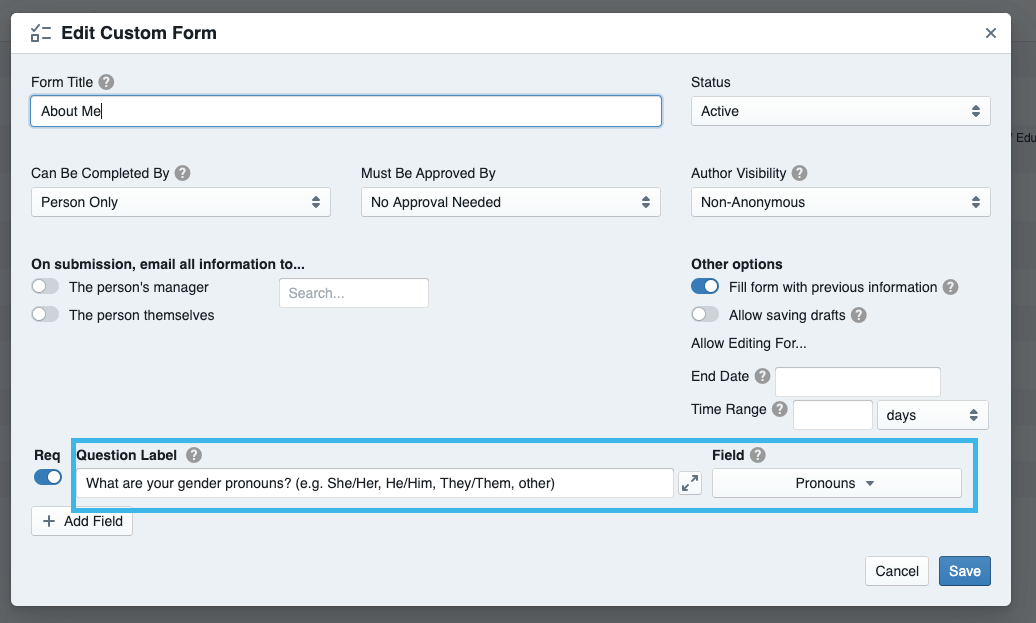Survey question about pronouns
